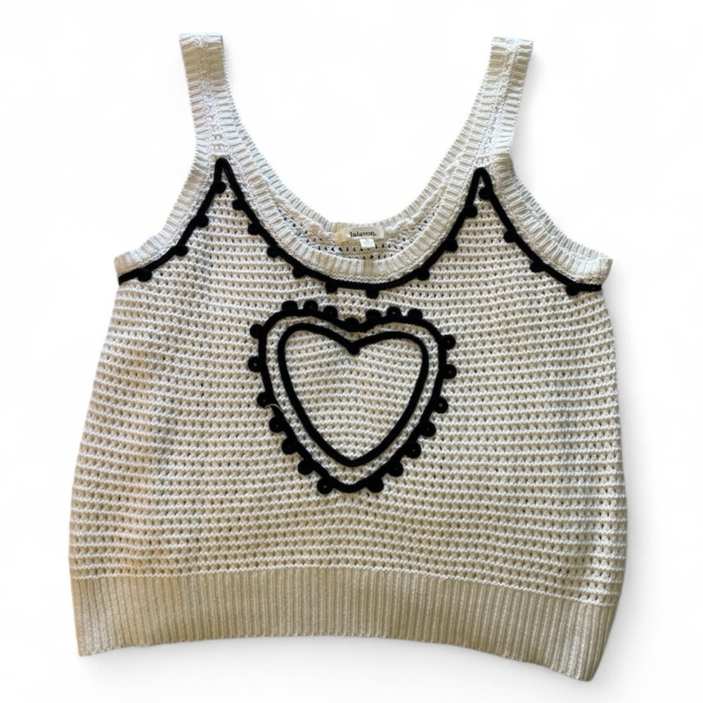 Lalavon White Knit Heart Embroidered Tank Top - Picture 7 of 7